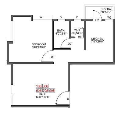 Floor plan of 1 BHK 490 Sq. Ft. Apartment in Bright Aristo, Pune