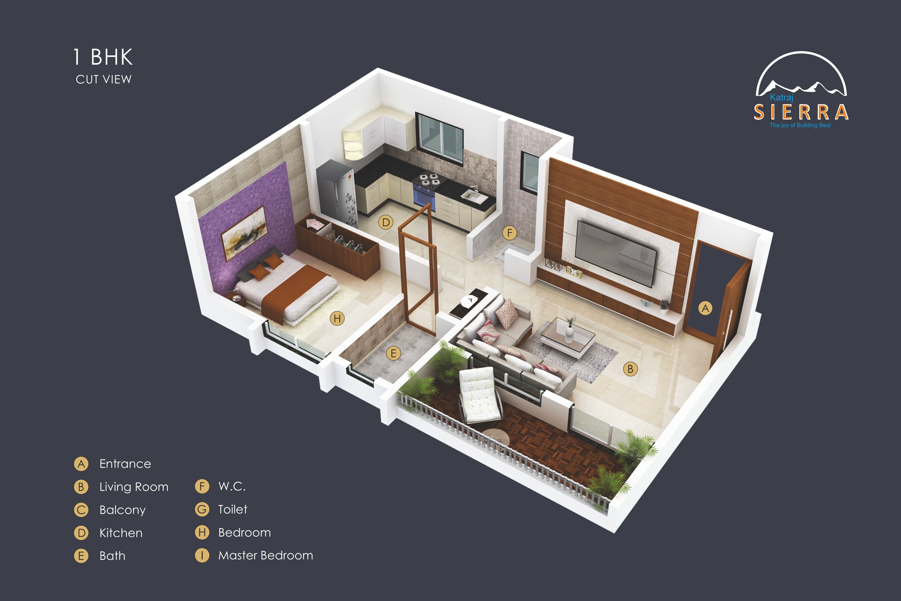 Floor plan of 1 BHK 392 Sq. Ft. Apartment in Bright Katraj Sierra, Pune