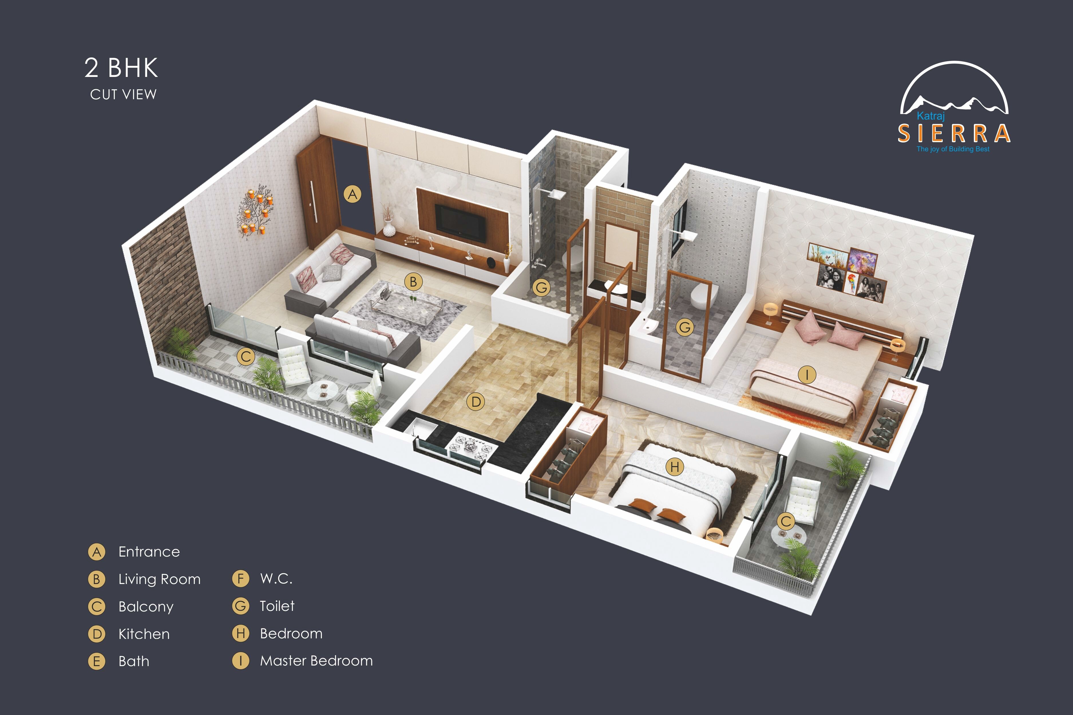 Floor plan of 2 BHK 568 Sq. Ft. Apartment in Bright Katraj Sierra, Pune