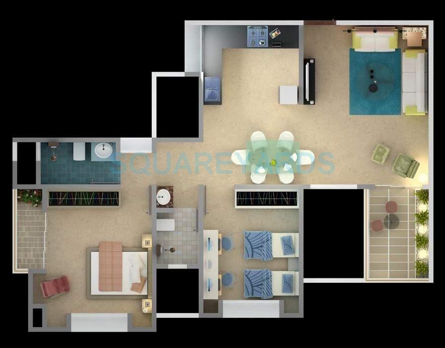 Floor plan of 2 BHK 1083 Sq. Ft. Apartment in BU Bhandari Alacrity, Pune