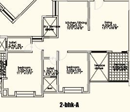 Floor plan of 2 BHK 1140 Sq. Ft. Apartment in BU Bhandari Alacrity, Pune