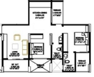 Floor plan of 2 BHK 1066 Sq. Ft. Apartment in BU Bhandari Colonnade Apartment, Pune