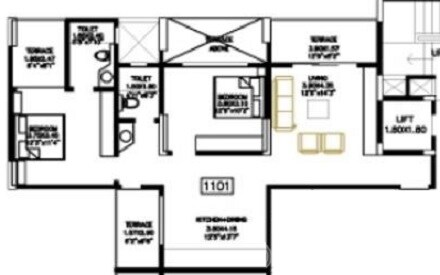 Floor plan of 2 BHK 1221 Sq. Ft. Apartment in BU Bhandari Colonnade Apartment, Pune