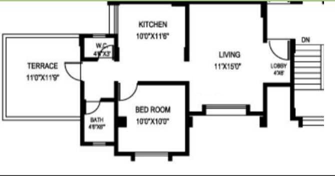 Floor plan of 1 BHK 586 Sq. Ft. Apartment in BU Bhandari Ekta Residency, Pune