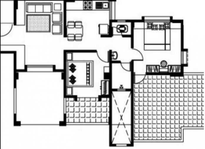 Floor plan of 2 BHK 832 Sq. Ft. Apartment in BU Bhandari Ekta Residency, Pune