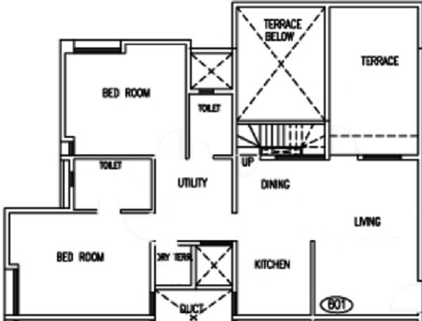 Floor plan of 2 BHK 1050 Sq. Ft. Apartment in BU Bhandari Kaasp Countyy, Pune