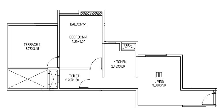 Floor plan of 1 BHK 550 Sq. Ft. Apartment in BU Bhandari Unity Park, Pune