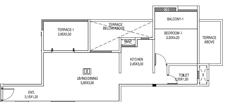 Floor plan of 1 BHK 615 Sq. Ft. Apartment in BU Bhandari Unity Park, Pune