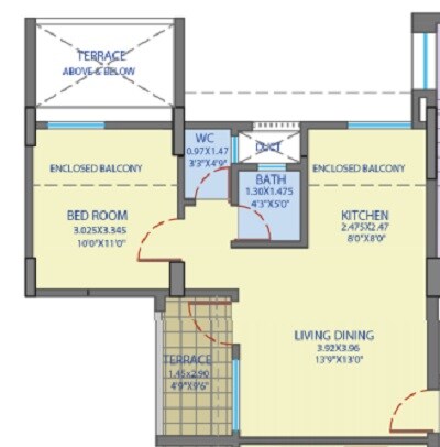 Floor plan of 1 BHK 337 Sq. Ft. Apartment in BU Bhandari Vaastu Viva, Pune