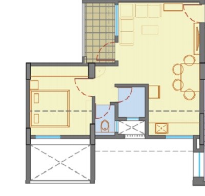 Floor plan of 1 BHK 425 Sq. Ft. Apartment in BU Bhandari Vaastu Viva, Pune