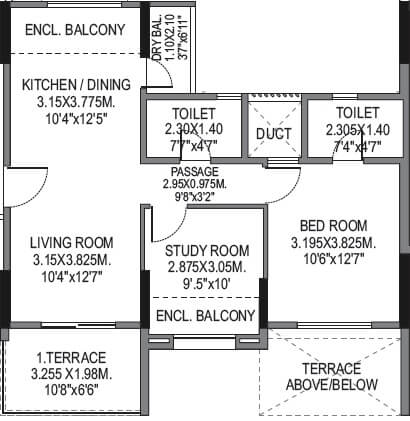 Floor plan of 1 BHK 550 Sq. Ft. Apartment in BU Bhandari Vaastu Viva, Pune
