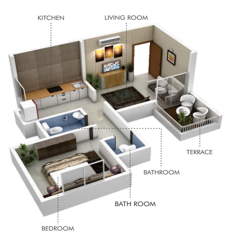 Floor plan of 1 BHK 285 Sq. Ft. Apartment in Buchade Morella, Pune