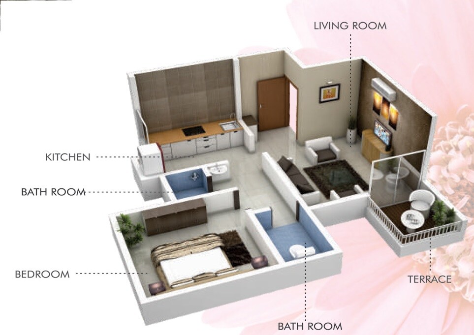 Floor plan of 1 BHK 319 Sq. Ft. Apartment in Buchade Morella, Pune