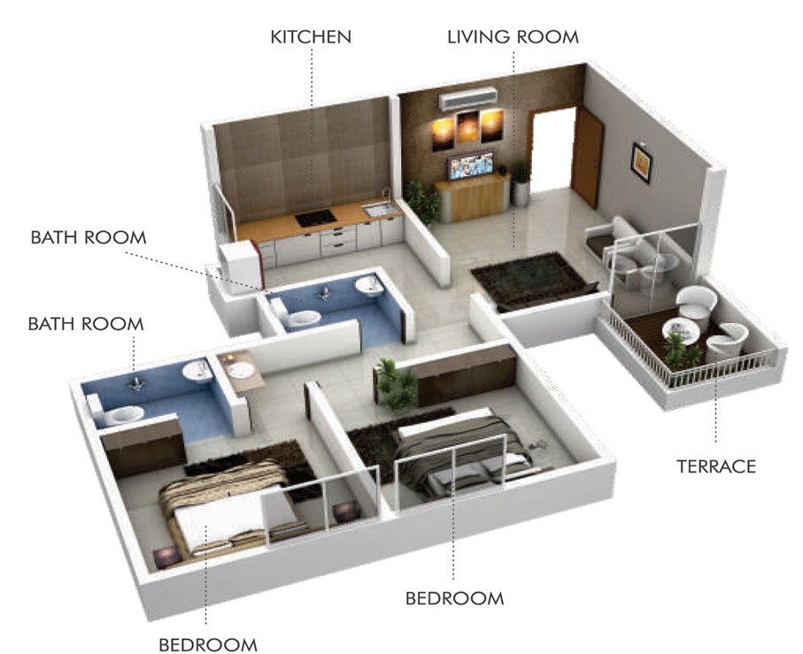 Floor plan of 2 BHK 496 Sq. Ft. Apartment in Buchade Morella, Pune