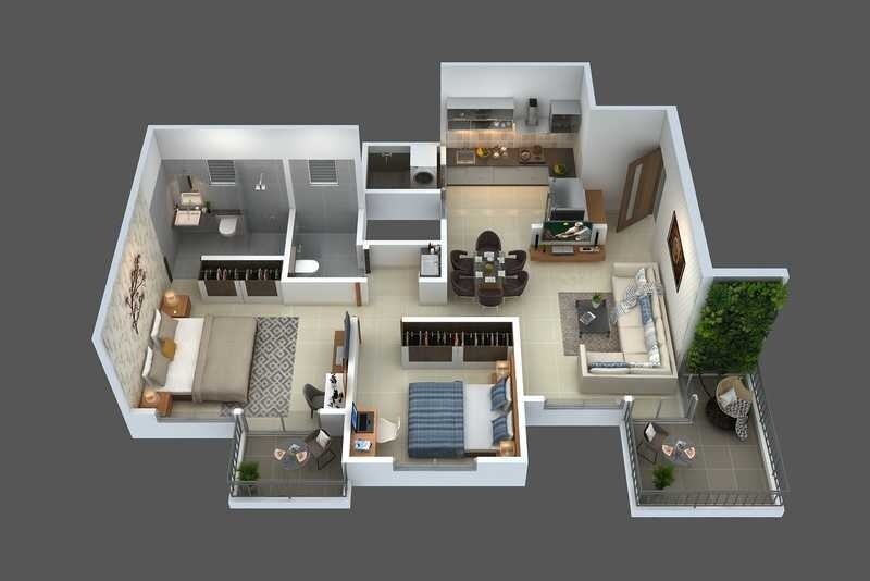 Floor plan of 2 BHK 643 Sq. Ft. Apartment in Buildstrong Vistara, Pune