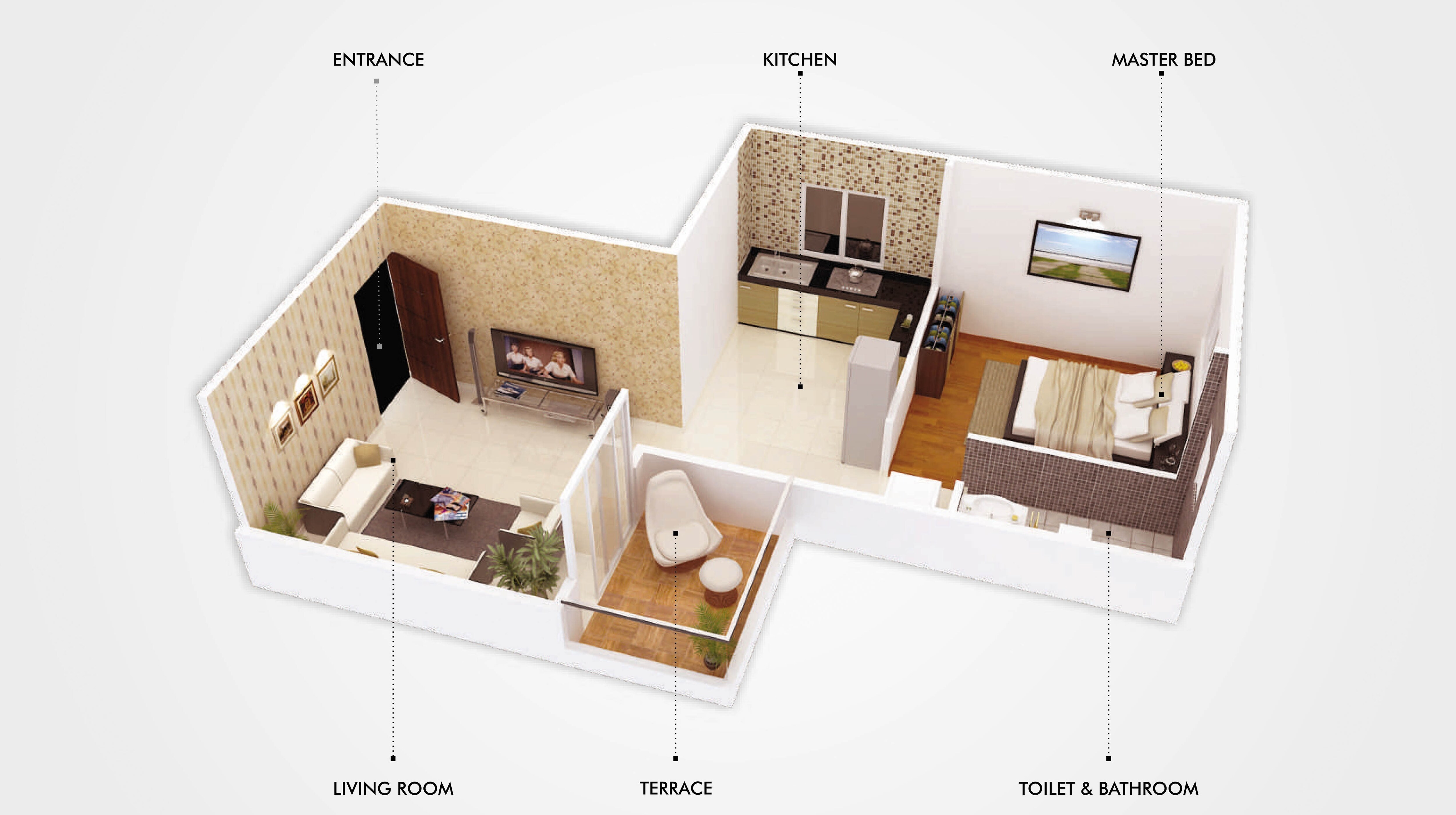 Floor plan of 1 BHK 507 Sq. Ft. Apartment in Bunty Mayur Kilbil, Pune
