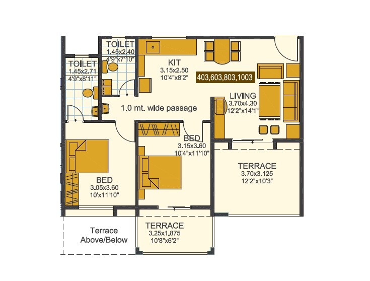 Floor plan of 2 BHK 815 Sq. Ft. Apartment in Bunty Mayur Samruddhi, Pune