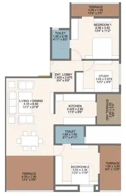 3 BHK 1345 Sq. Ft. Apartment