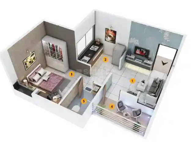 Floor plan of 1 BHK 283 Sq. Ft. Apartment in Calyx Vanalika Phase III 3B, Pune
