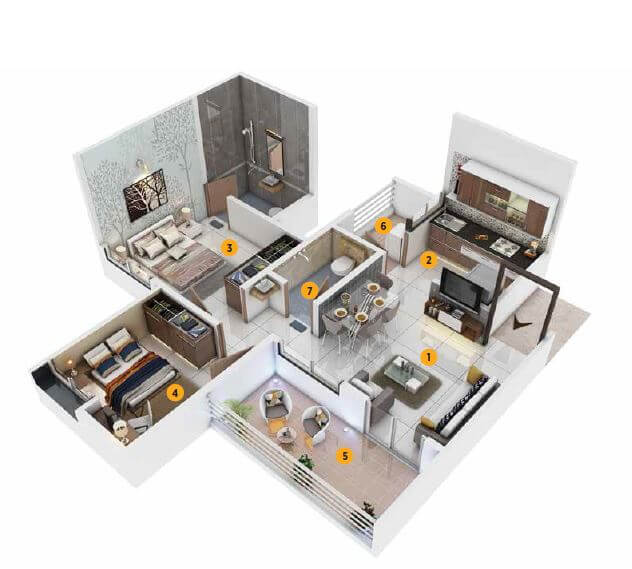 Floor plan of 2 BHK 521 Sq. Ft. Apartment in Calyx Vanalika Phase III 3B, Pune