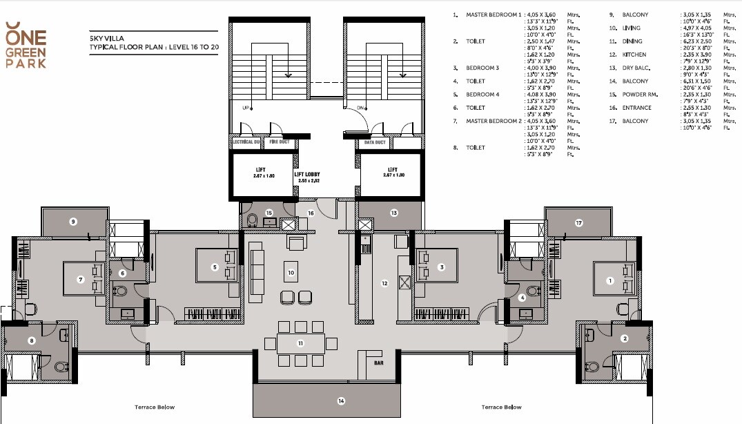 Floor plan of 4 BHK 1942 Sq. Ft. Apartment in Capricorn One Green Park, Pune
