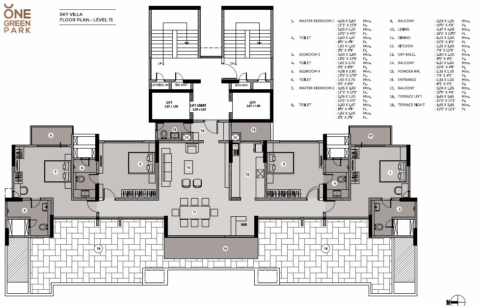 Floor plan of 4 BHK 2755 Sq. Ft. Apartment in Capricorn One Green Park, Pune