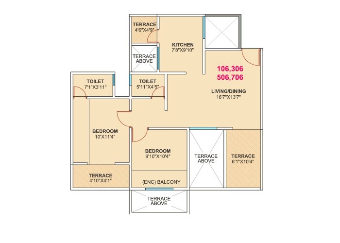 2 BHK 605 Sq. Ft. Apartment