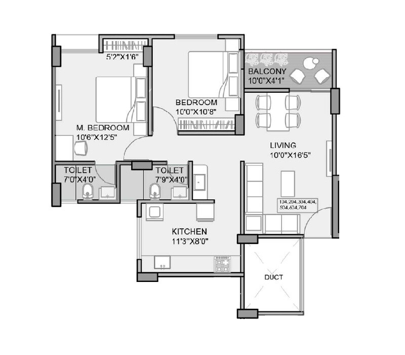Floor plan of 2 BHK 683 Sq. Ft. Apartment in Central Park Residences, Pune