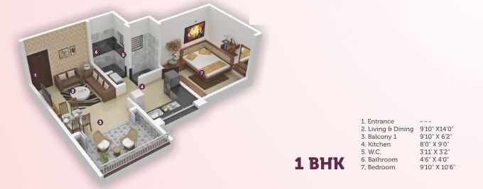 Floor plan of 1 BHK 380 Sq. Ft. Apartment in Ceratec Avika, Pune