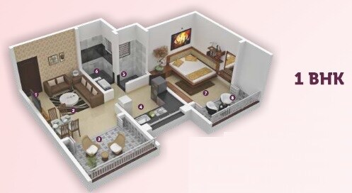 Floor plan of 1 BHK 413 Sq. Ft. Apartment in Ceratec Avika, Pune