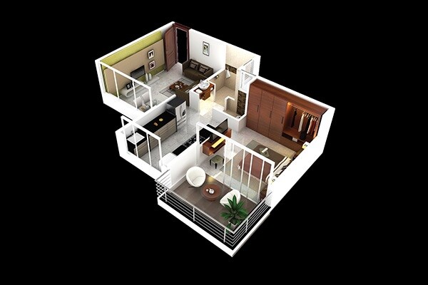 Floor plan of 1 BHK 347 Sq. Ft. Apartment in Ceratec Greens, Pune
