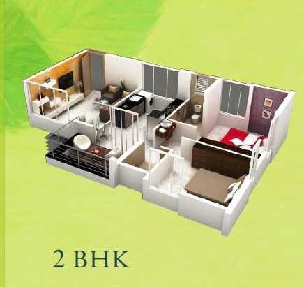 Floor plan of 2 BHK 455 Sq. Ft. Apartment in Ceratec Greens, Pune