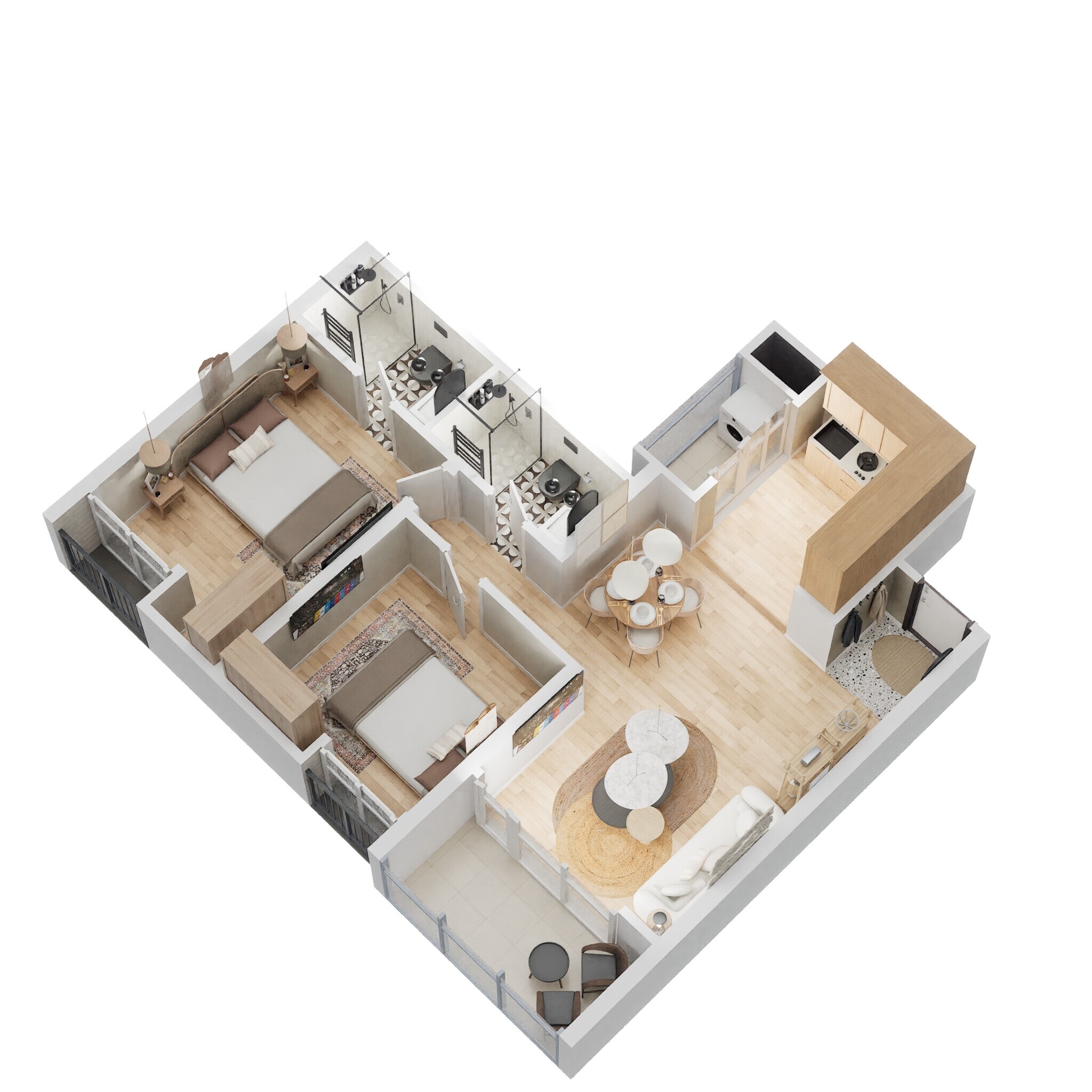 Floor plan of 2 BHK Apartment - 727 sq. ft. in Ceratec Presidential Towers, Pune