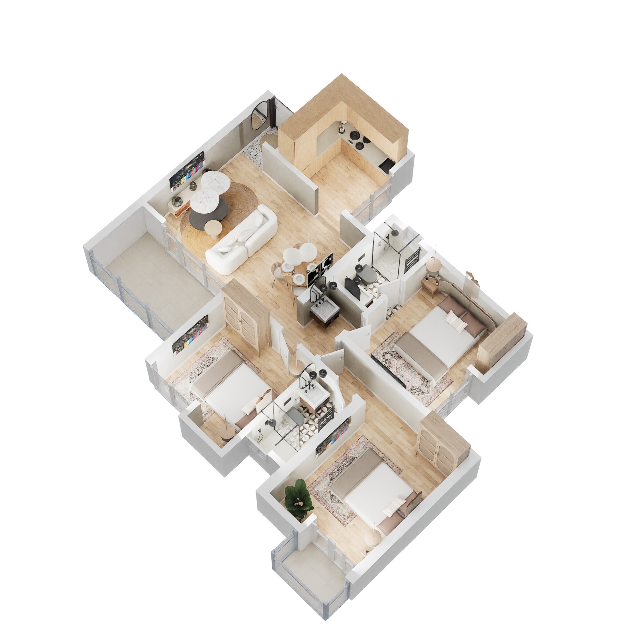 Floor plan of 3 BHK Apartment - 1031 sq. ft. in Ceratec Presidential Towers, Pune
