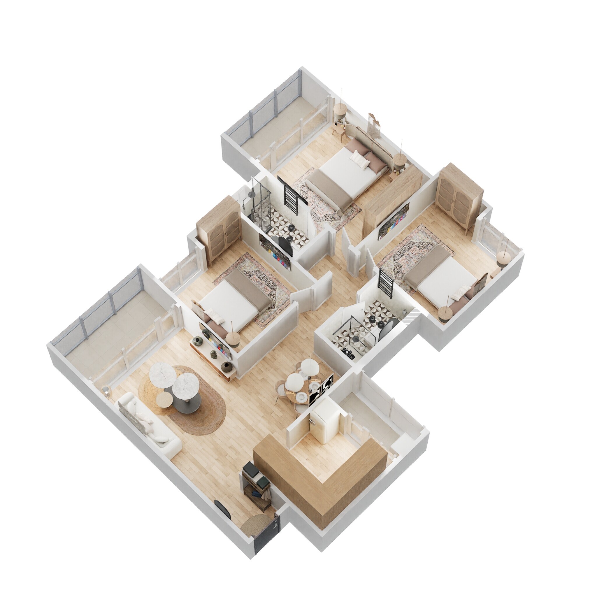 Floor plan of 3 BHK 977 Sq. Ft. Apartment in Ceratec West Winds, Pune
