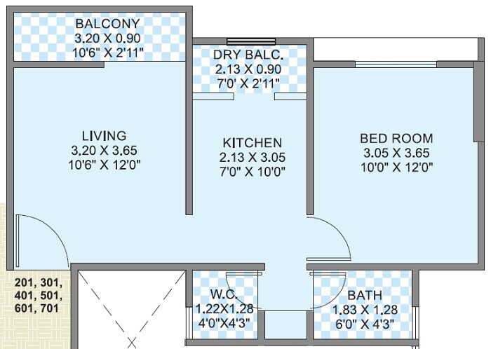 Floor plan of 1 BHK 448 Sq. Ft. Apartment in Chaandrai Jadhav Prestige, Pune