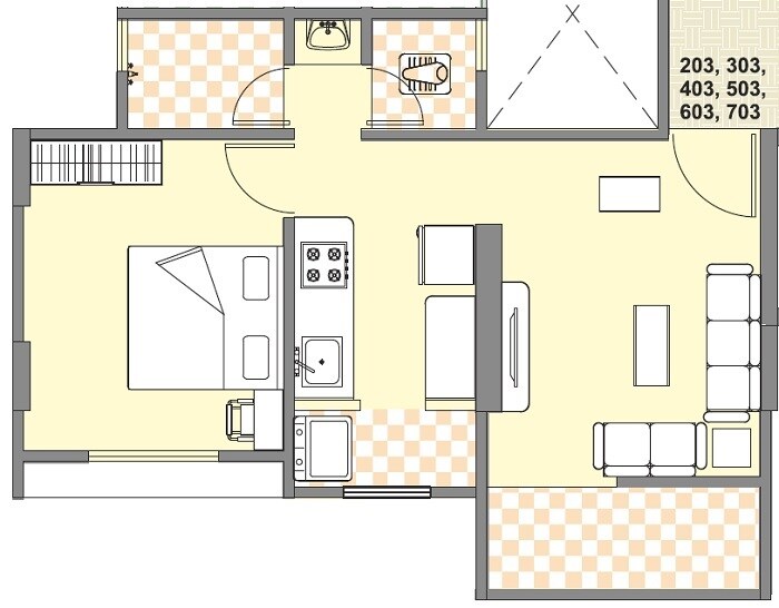Floor plan of 1 BHK 469 Sq. Ft. Apartment in Chaandrai Jadhav Prestige, Pune