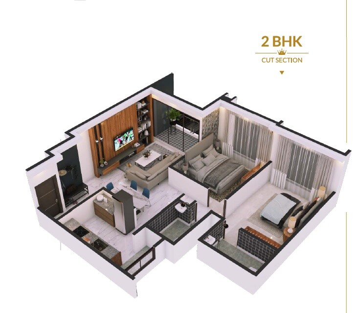 Floor plan of 2 BHK 750 Sq. Ft. Apartment in Chaandrai Redision Royal, Pune