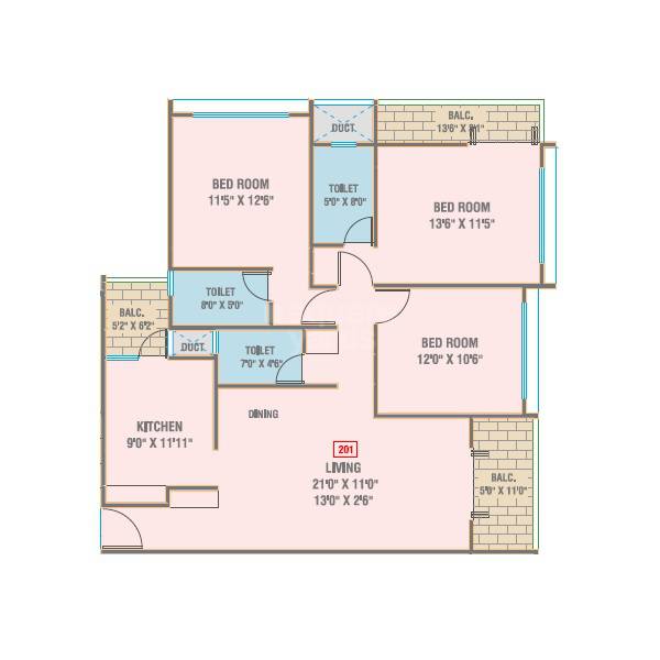 3 BHK 1205 Sq. Ft. Apartment