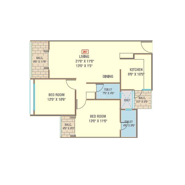 3 BHK 891 Sq. Ft. Apartment