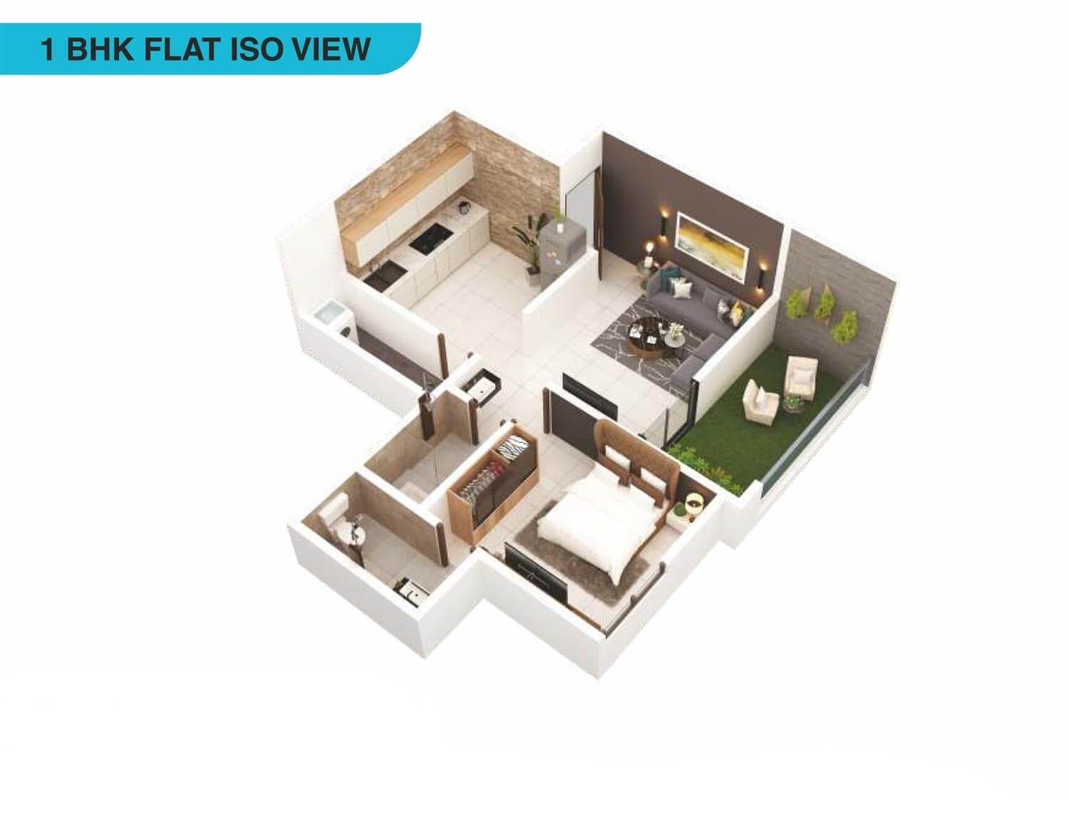 Floor plan of 1 BHK 551 Sq. Ft. Apartment in Chaitanya Pacific Tower, Pune
