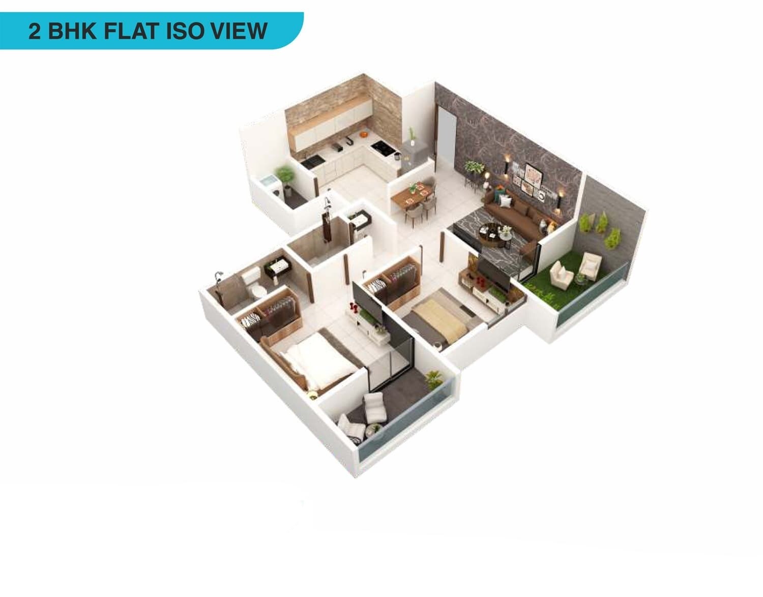 Floor plan of 2 BHK 723 Sq. Ft. Apartment in Chaitanya Pacific Tower, Pune