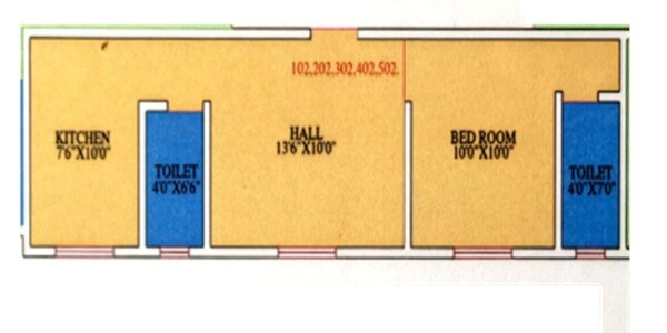 Floor plan of 1 BHK 395 Sq. Ft. Apartment in Chaitanya Yashoda Complex, Pune