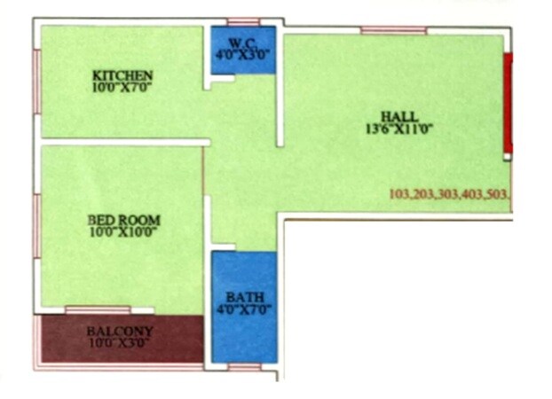Floor plan of 1 BHK 440 Sq. Ft. Apartment in Chaitanya Yashoda Complex, Pune