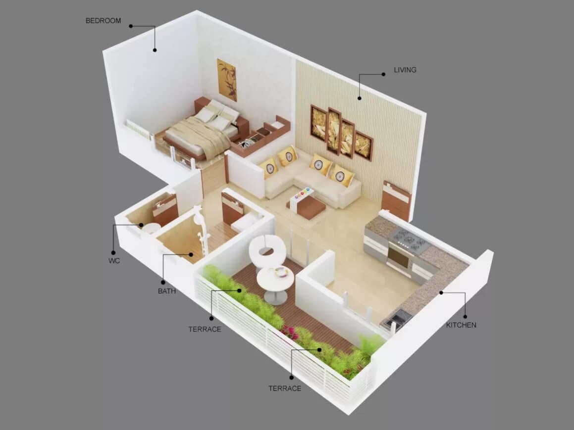 Floor plan of 1 BHK 308 Sq. Ft. Apartment in Chandrangan Kutumb, Pune