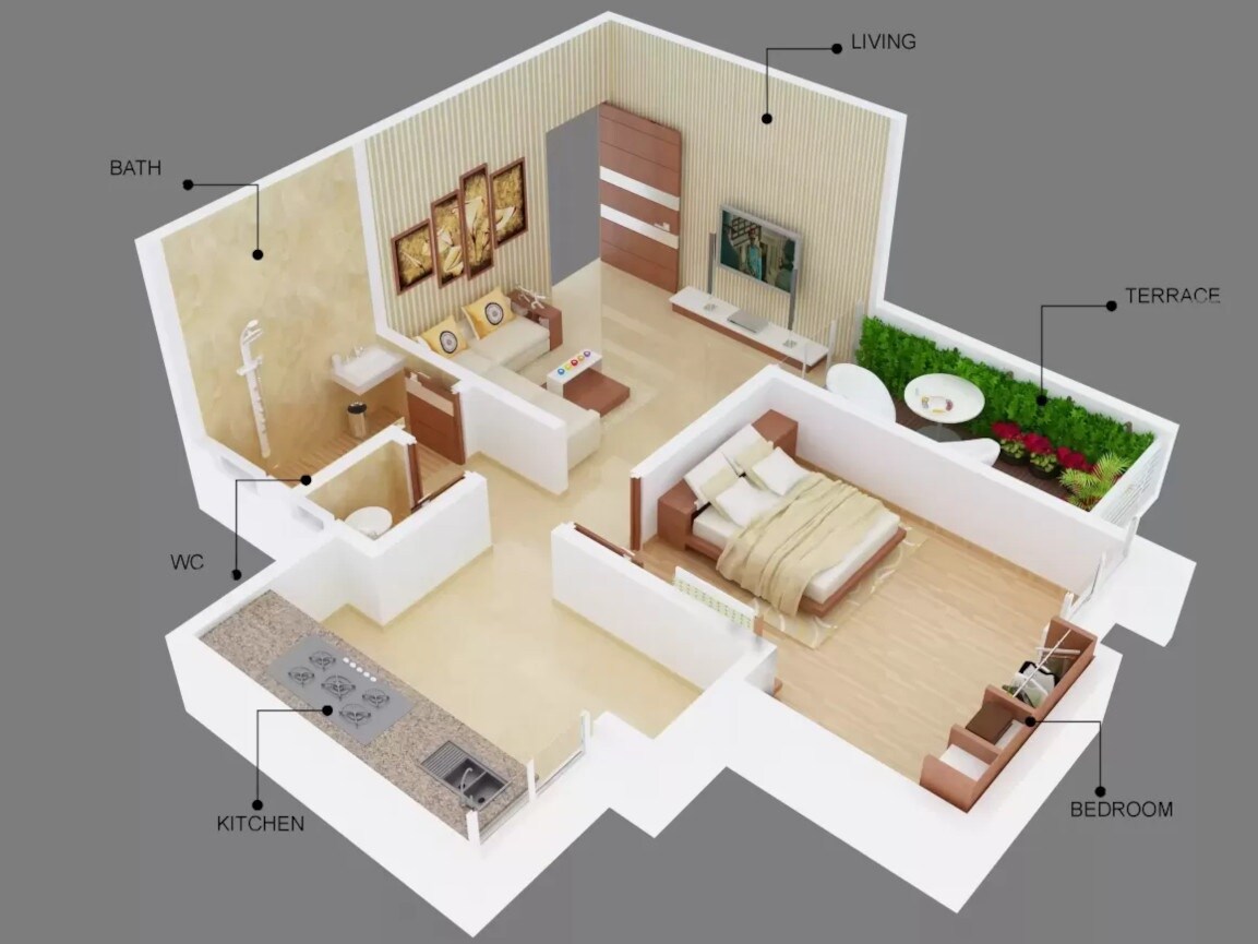 Floor plan of 1 BHK 437 Sq. Ft. Apartment in Chandrangan Kutumb, Pune