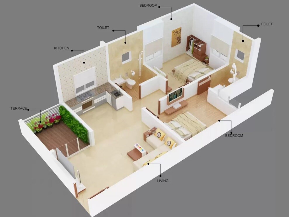 Floor plan of 2 BHK 569 Sq. Ft. Apartment in Chandrangan Kutumb, Pune