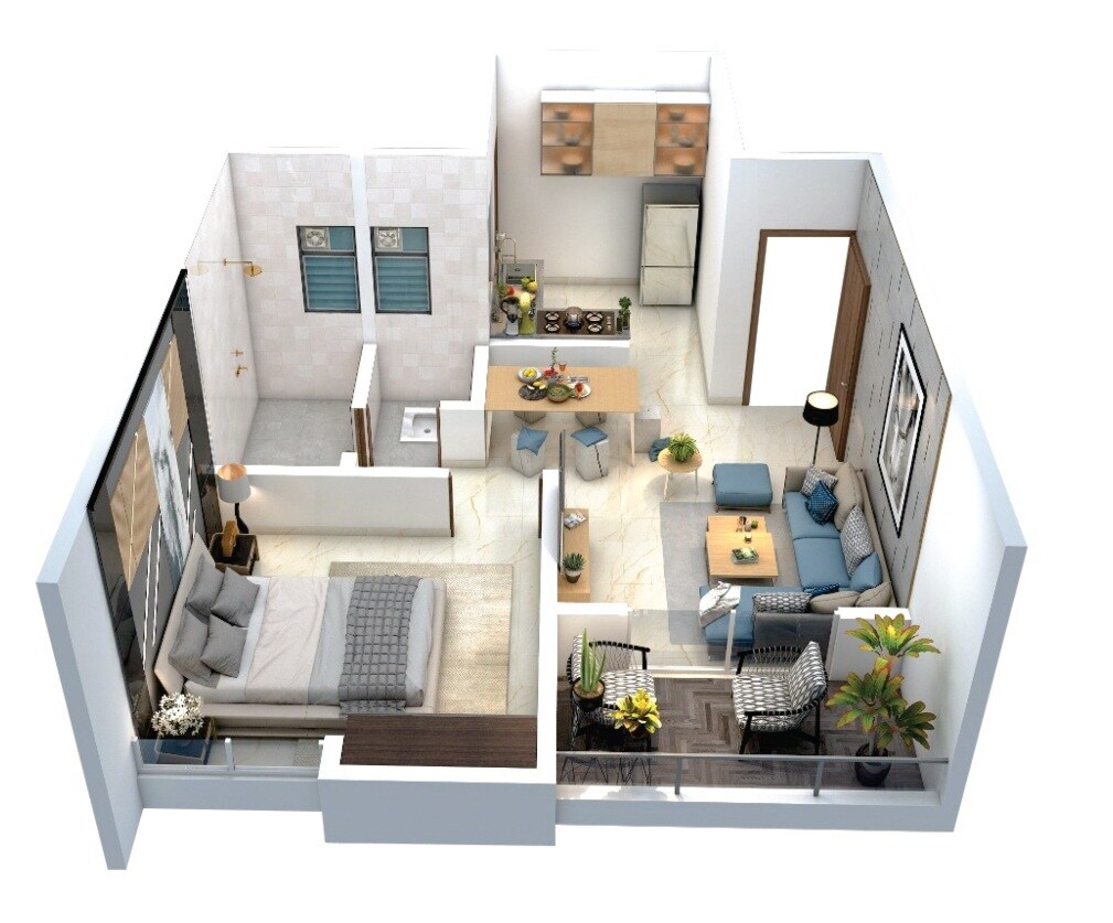 Floor plan of 1 BHK 488 Sq. Ft. Apartment in Chandrangan Revanta, Pune