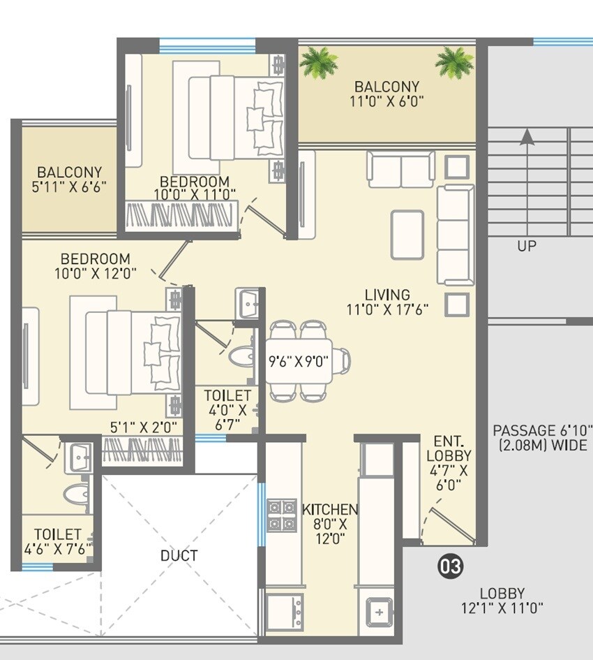 Floor plan of 2 BHK 703 Sq. Ft. Apartment in Chandrarang 10 Elite Akasa, Pune