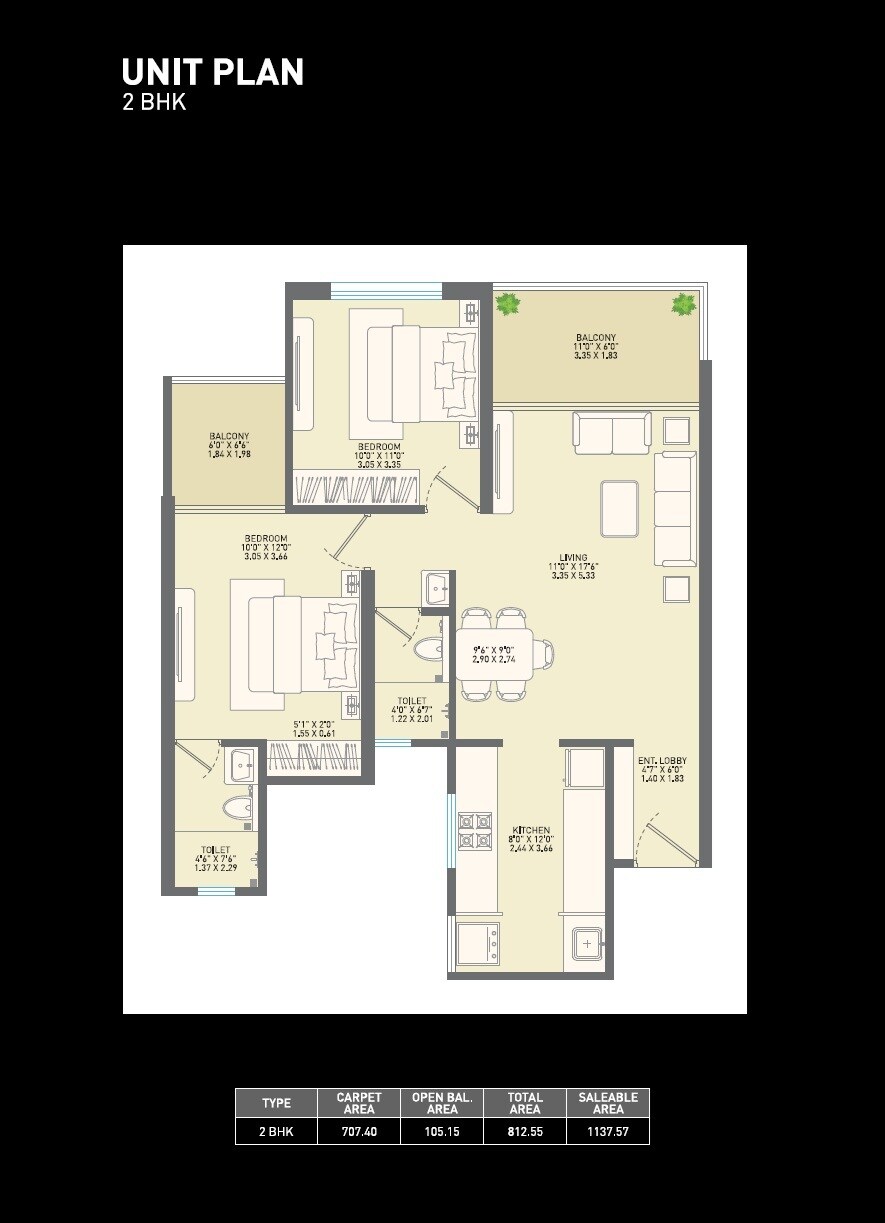 Floor plan of 2 BHK 812 Sq. Ft. Apartment in Chandrarang 10 Elite Akasa, Pune
